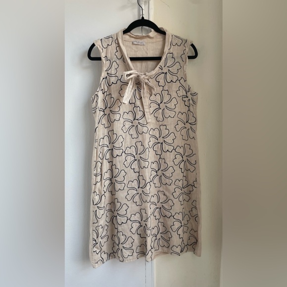 Bellambra Beige 100% Linen Floral Embroidered Shift Dress Made In Italy Sz Small - Picture 9 of 13